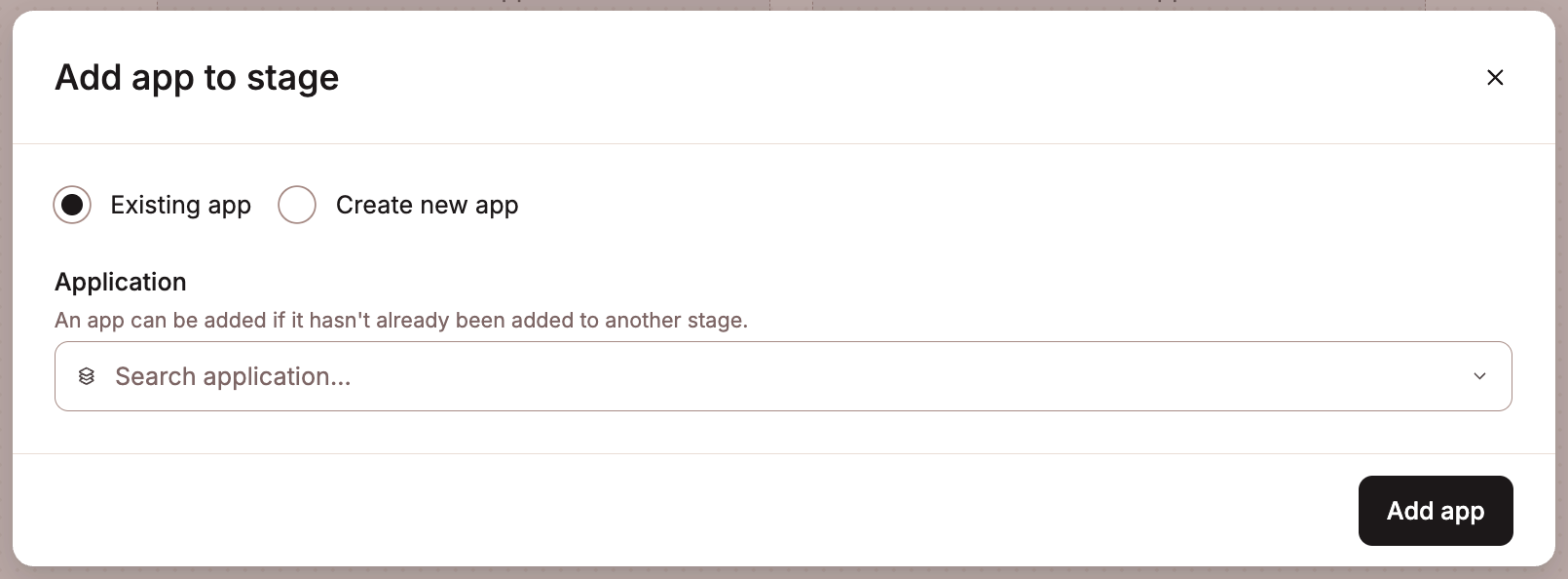 Add an application to a stage in the pipeline.
